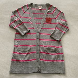 NEW NWT Mossimo Long 3/4 Sleeve Cotton Sweater. Grey & Pink Striped. L
